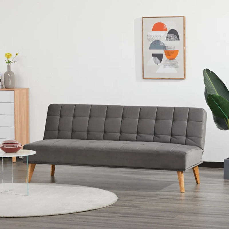 FUTON SOFA CAMA NIKKO TELA GRIS DISEÑO MINIMALISTA PATAS MADERA 165CM - 1