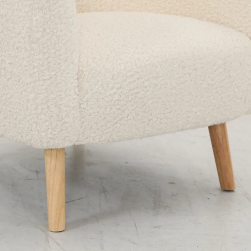 SILLON POLTRONA ASPEN 1 CUERPO TELA SHERPA CHIPORRO BLANCO DISEÑO MODERNO CON PATAS DE MADERA - 2