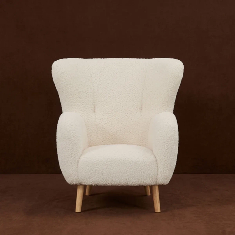 SILLON POLTRONA ASPEN 1 CUERPO TELA SHERPA CHIPORRO BLANCO DISEÑO MODERNO CON PATAS DE MADERA - 3