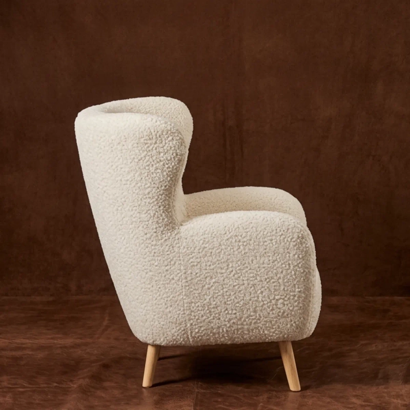 SILLON POLTRONA ASPEN 1 CUERPO TELA SHERPA CHIPORRO BLANCO DISEÑO MODERNO CON PATAS DE MADERA - 4