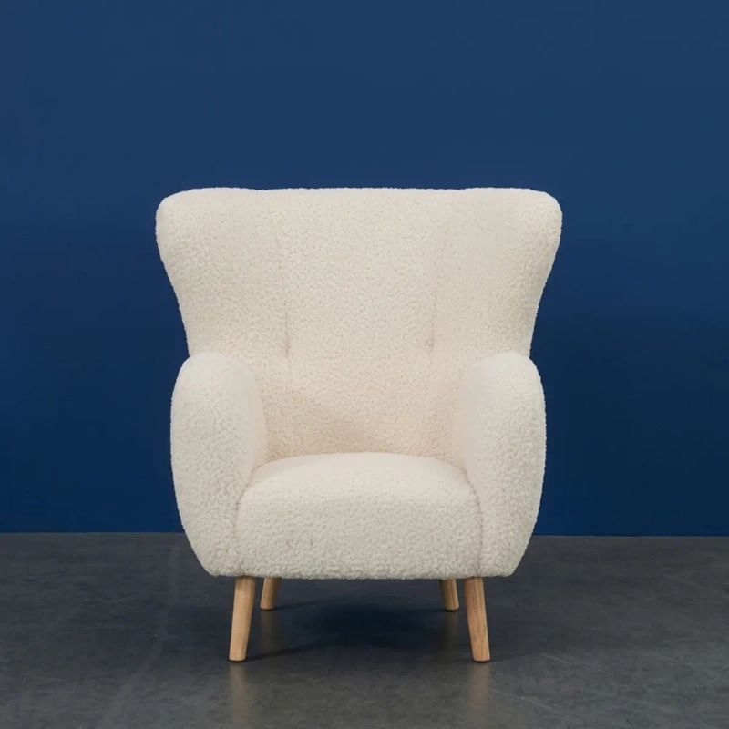 SILLON POLTRONA ASPEN 1 CUERPO TELA SHERPA CHIPORRO BLANCO DISEÑO MODERNO CON PATAS DE MADERA - 5