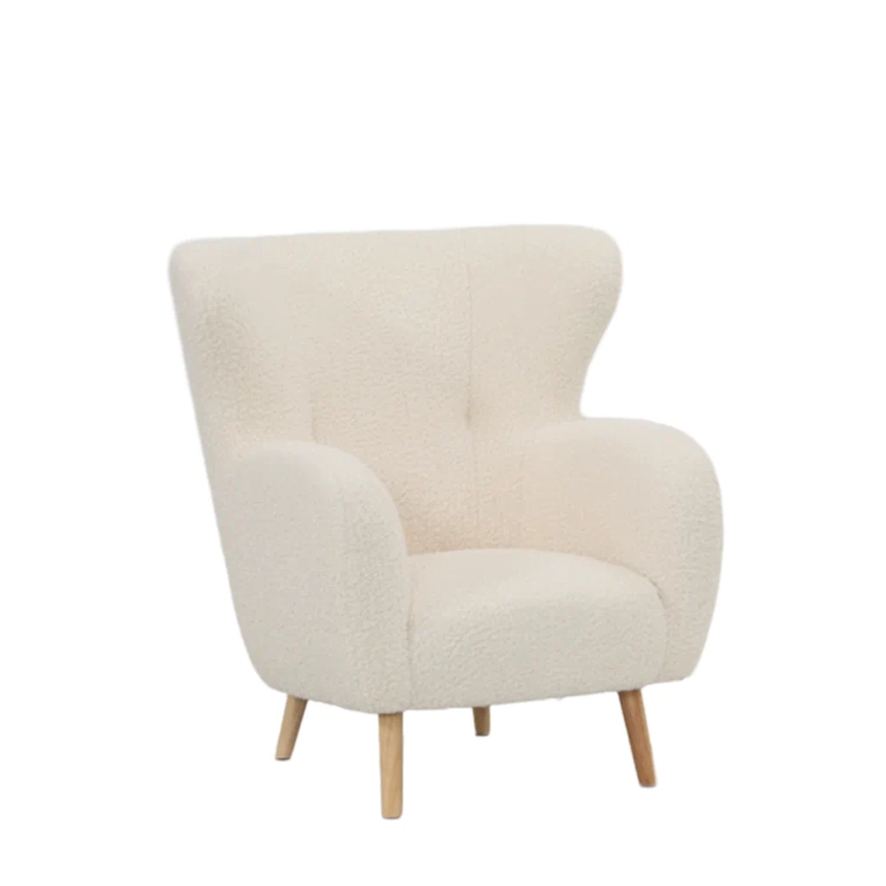 SILLON POLTRONA ASPEN 1 CUERPO TELA SHERPA CHIPORRO BLANCO DISEÑO MODERNO CON PATAS DE MADERA - 6
