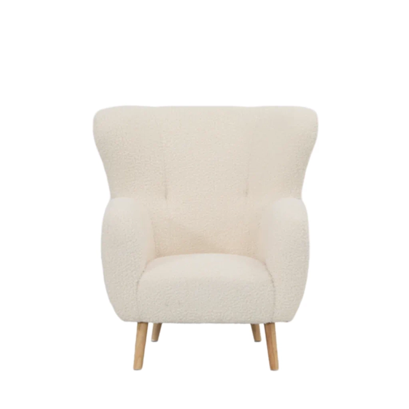 SILLON POLTRONA ASPEN 1 CUERPO TELA SHERPA CHIPORRO BLANCO DISEÑO MODERNO CON PATAS DE MADERA - 7