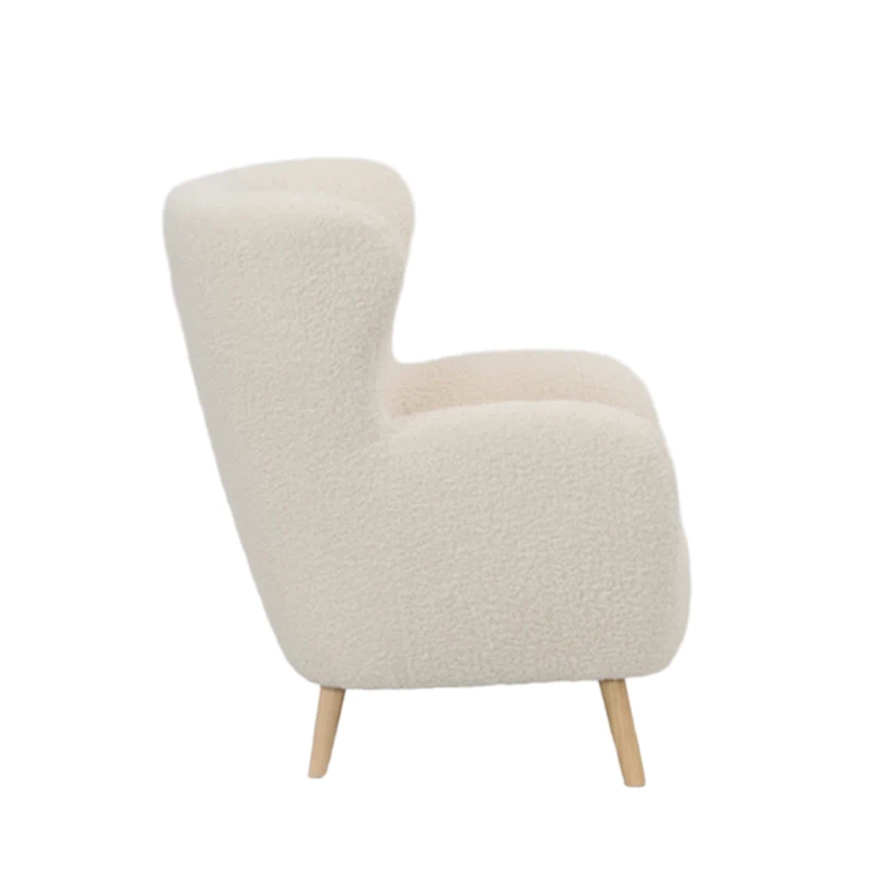 SILLON POLTRONA ASPEN 1 CUERPO TELA SHERPA CHIPORRO BLANCO DISEÑO MODERNO CON PATAS DE MADERA - 8