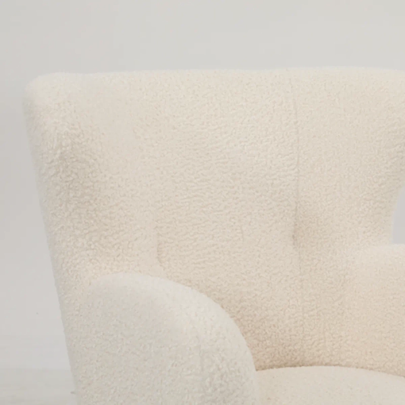 SILLON POLTRONA ASPEN 1 CUERPO TELA SHERPA CHIPORRO BLANCO DISEÑO MODERNO CON PATAS DE MADERA - 10