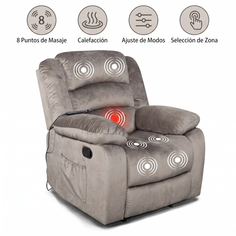 BERGERE MASAJEADOR RECLINABLE MUSIL CON CALOR Y 8 PUNTOS CAFE GRISACEO - 2