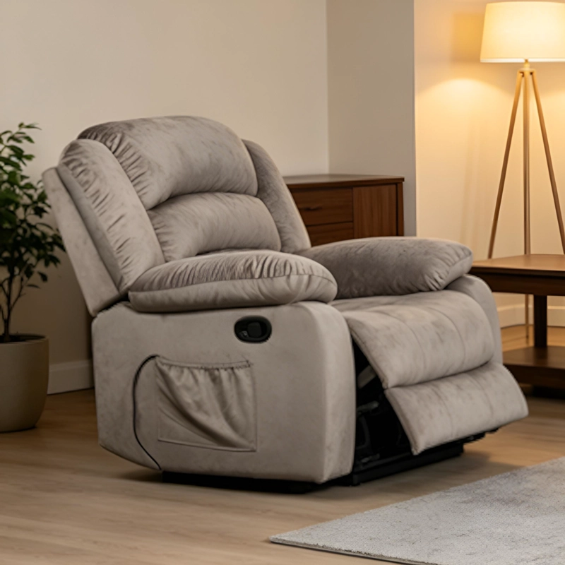 BERGERE MASAJEADOR RECLINABLE MUSIL CON CALOR Y 8 PUNTOS CAFE GRISACEO - 6