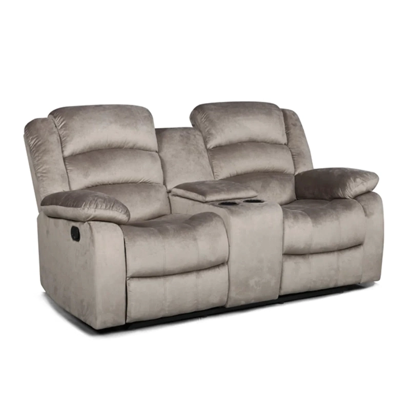 SOFA BERGERE RECLINABLE MUSIL 2 CUERPOS CON CONSOLA Y POSAVASOS CAFE GRISACEO - 1