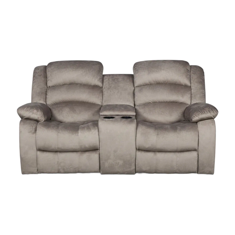 SOFA BERGERE RECLINABLE MUSIL 2 CUERPOS CON CONSOLA Y POSAVASOS CAFE GRISACEO - 2
