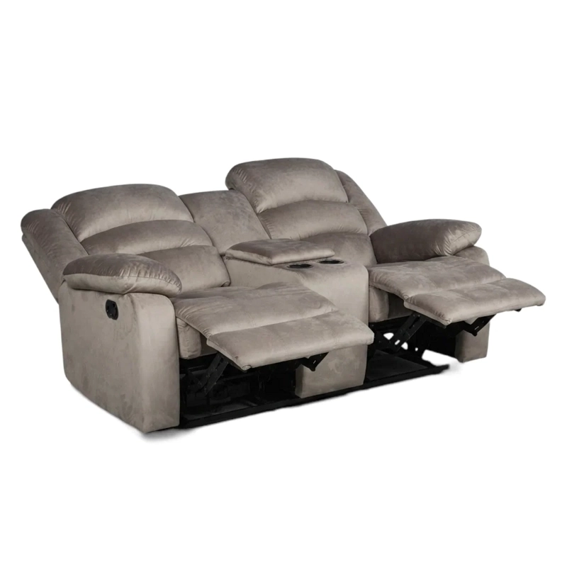SOFA BERGERE RECLINABLE MUSIL 2 CUERPOS CON CONSOLA Y POSAVASOS CAFE GRISACEO - 3