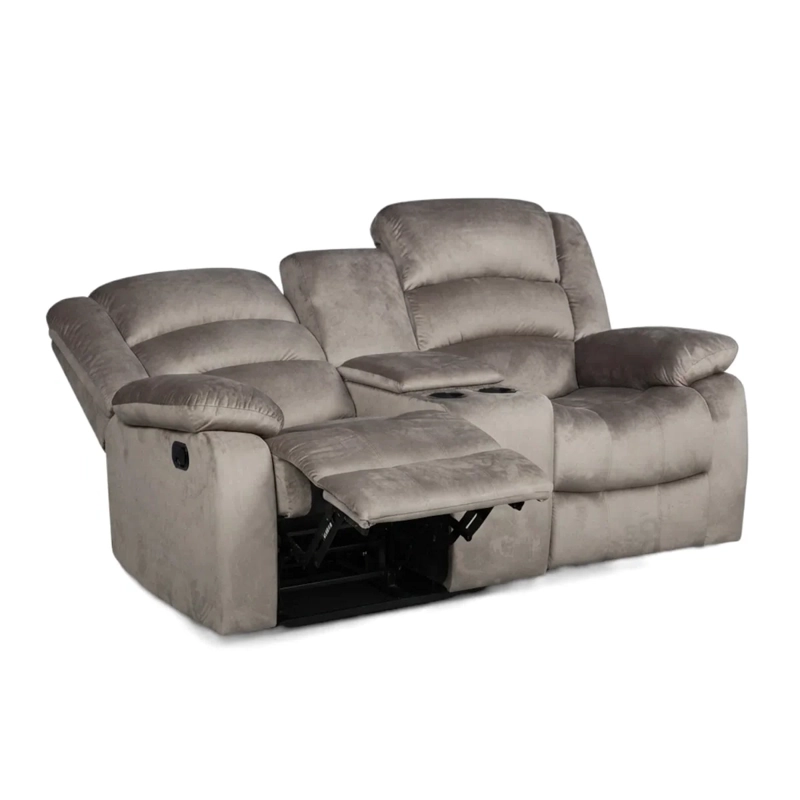 SOFA BERGERE RECLINABLE MUSIL 2 CUERPOS CON CONSOLA Y POSAVASOS CAFE GRISACEO - 4