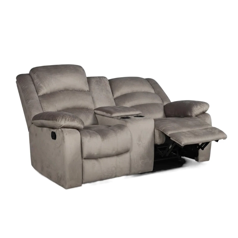 SOFA BERGERE RECLINABLE MUSIL 2 CUERPOS CON CONSOLA Y POSAVASOS CAFE GRISACEO - 5