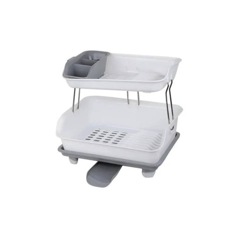 ESCURRIDOR DE PLATOS DOS NIVELES PLASTICO SECA VAJILLAS GRIS - 1