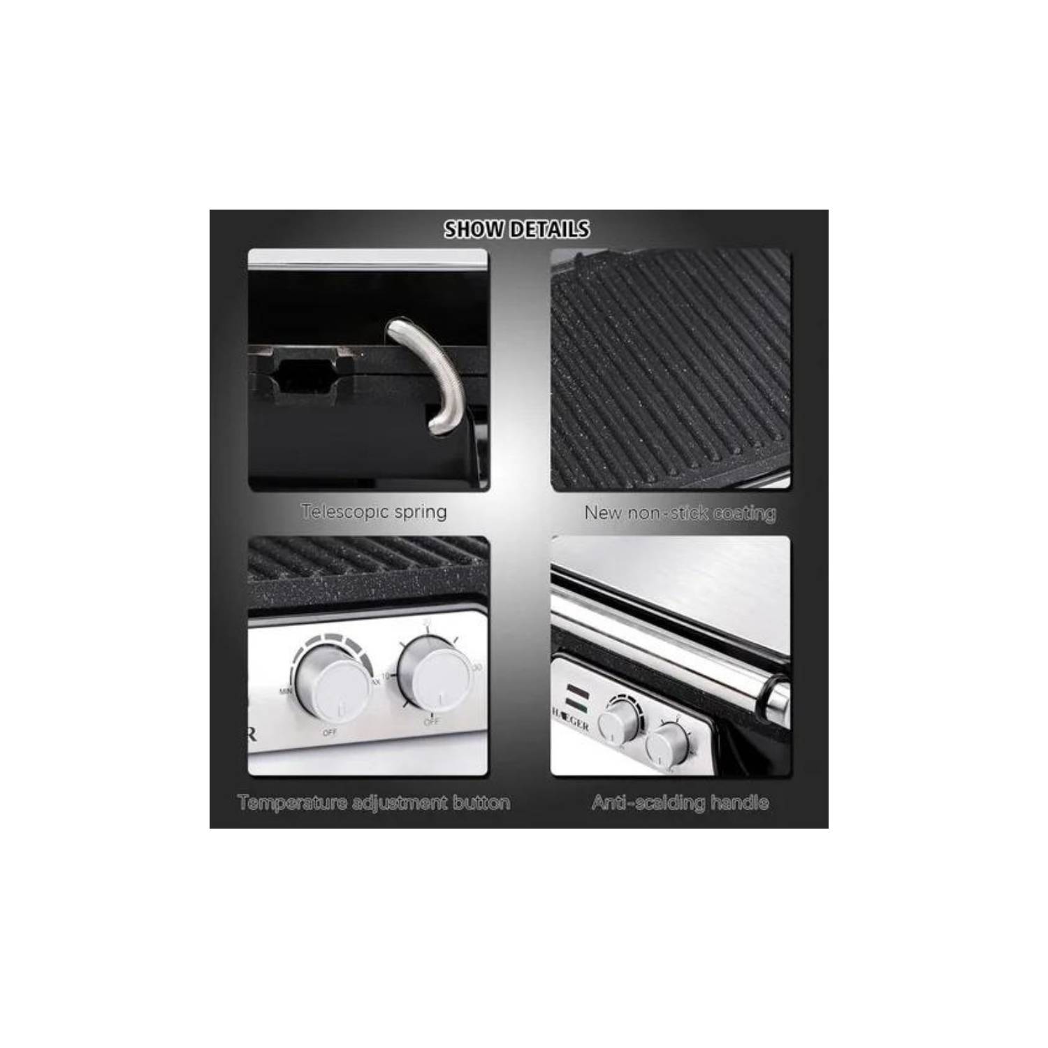 PARRILLERA ELÉCTRICA HAEGER PLANCHA ASADO GRILL - 4
