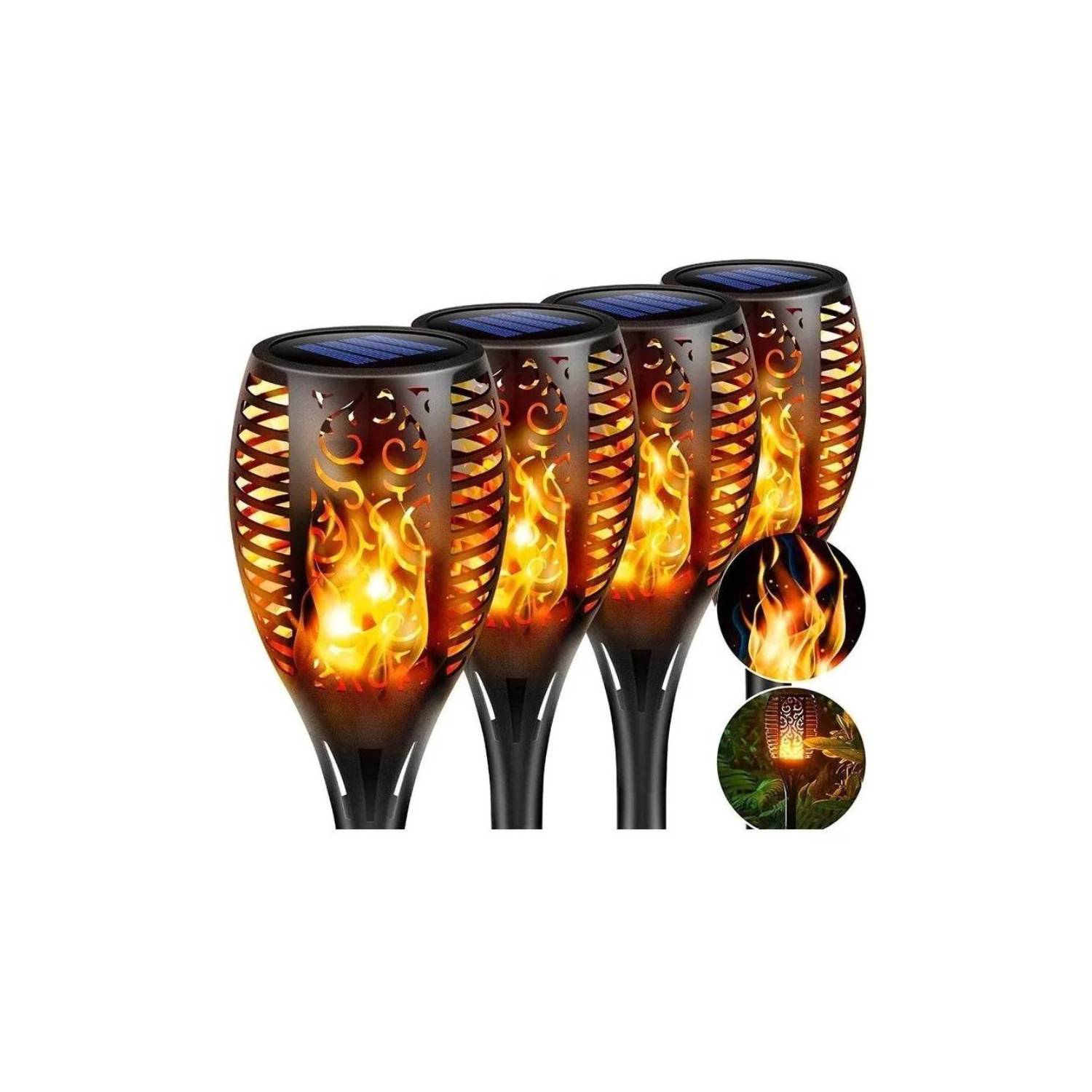 PACK 4 LUZ SOLAR ESTACA ESTILO ANTORCHA PARA JARDÍN AL AIRE LIBRE - 1