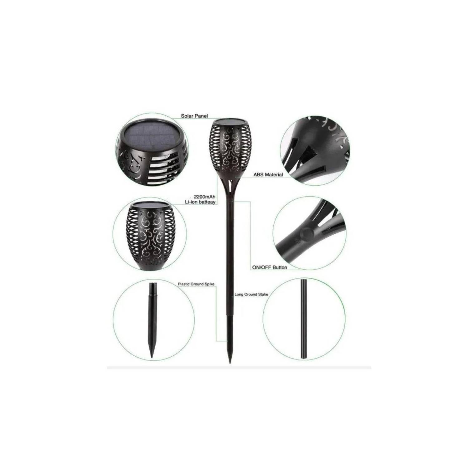 PACK 4 LUZ SOLAR ESTACA ESTILO ANTORCHA PARA JARDÍN AL AIRE LIBRE - 4