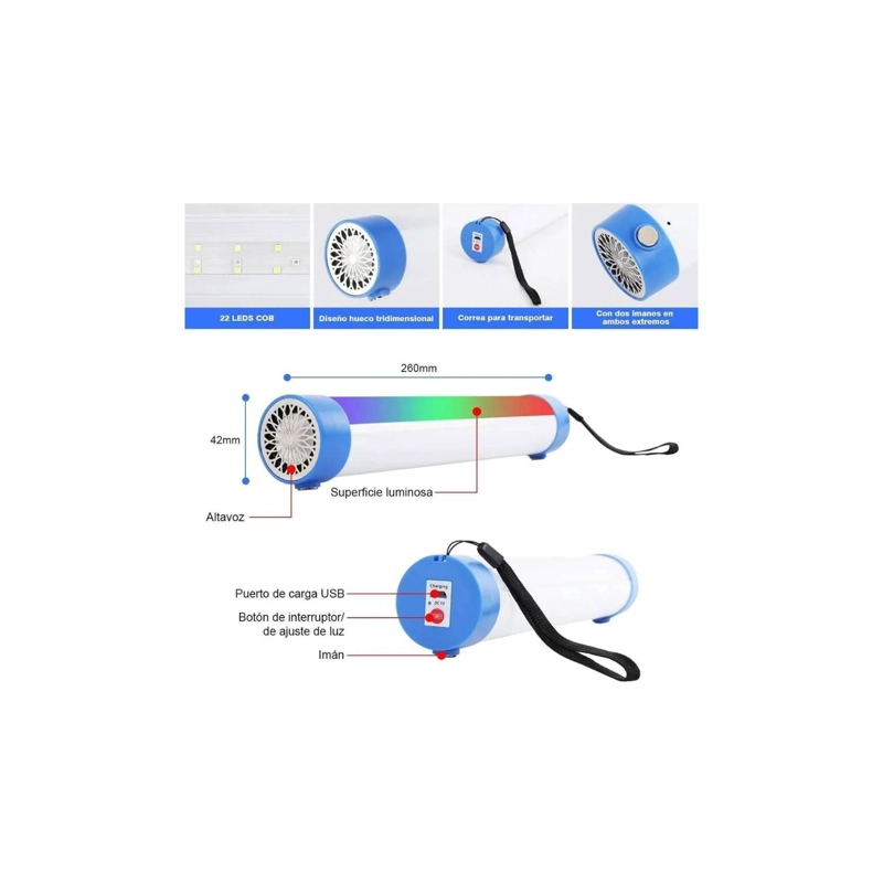 BLUETOOTH BARRA LED CAMPING RGB CON PARLANTE - 2