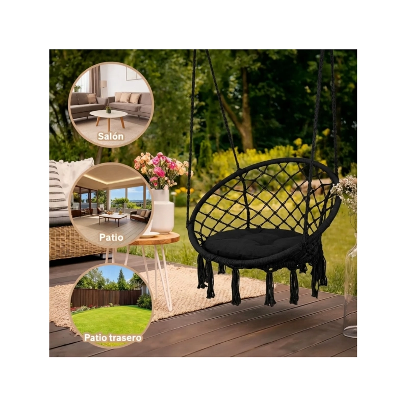 SILLA HAMACA COLGANTE CLICK VENTAS NEGRO COLUMPIO TERRAZA - 1