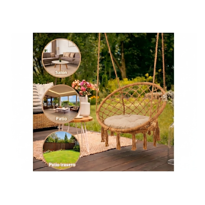 SILLA HAMACA COLGANTE CLICK VENTAS BEIGE COLUMPIO TERRAZA - 3
