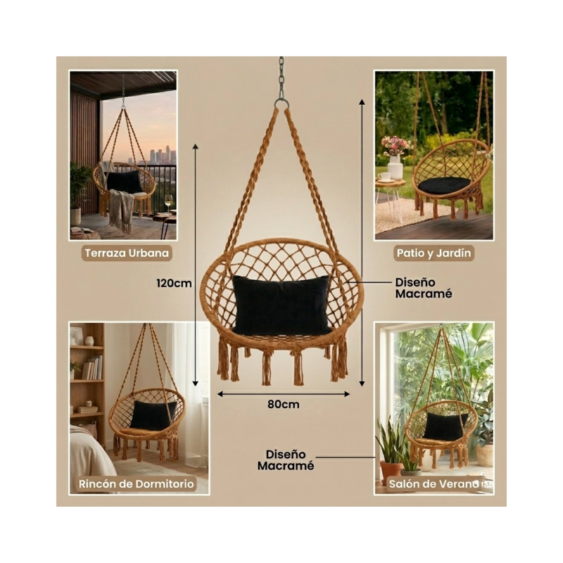 SILLA HAMACA COLGANTE CLICK VENTAS BEIGE COLUMPIO TERRAZA - 4