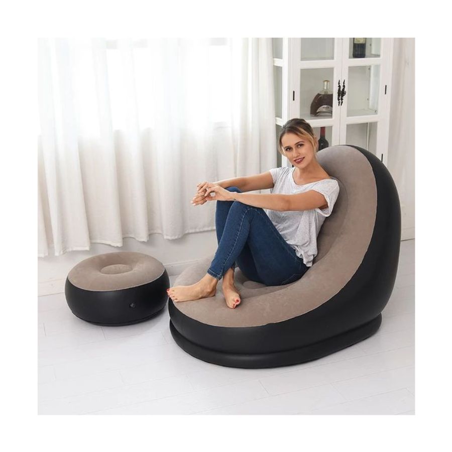 SOFA CLICK VENTAS INFLABLE 1 CUERPO CAFE SILLA SILLON CON REPOSA PIES - 3