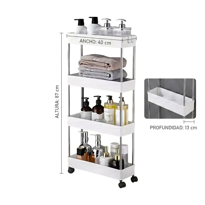 Estante Organizador Baño 4 Niveles Carrito Multifuncional Color Blanco - 6