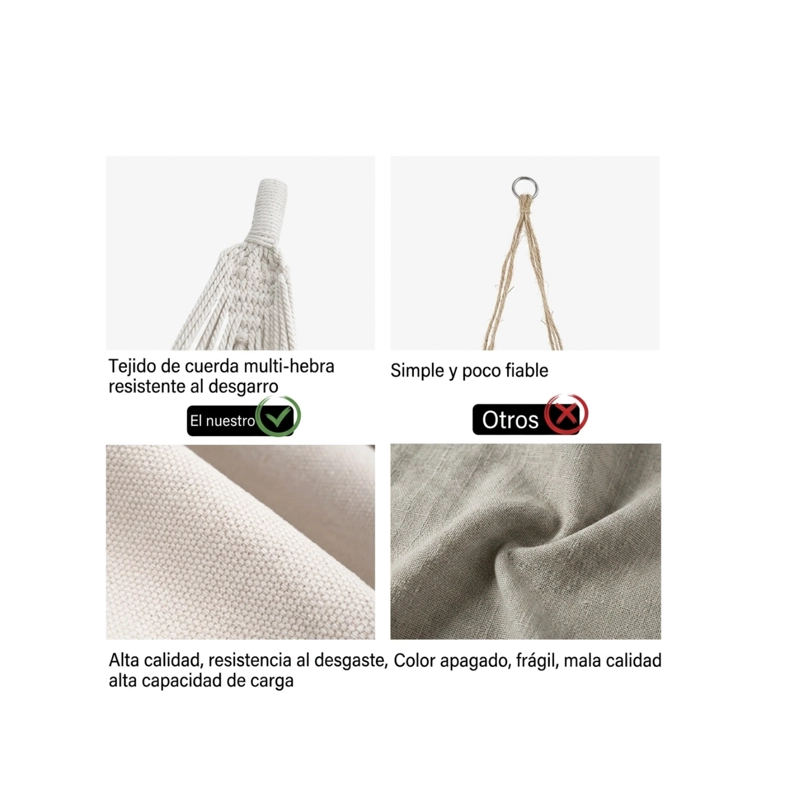 Hamaca con Borlas para Exteriores 150x200cm BEIGE - 4