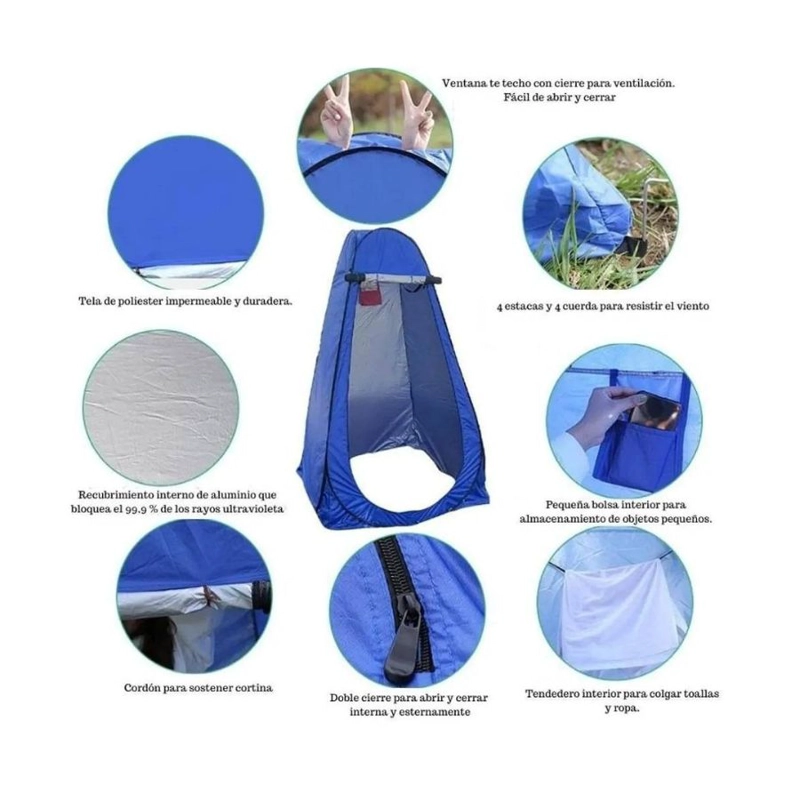 CARPA CLICK VENTAS CASETA BAÑO VESTIDOR PORTATIL CAMPING AZUL - 4