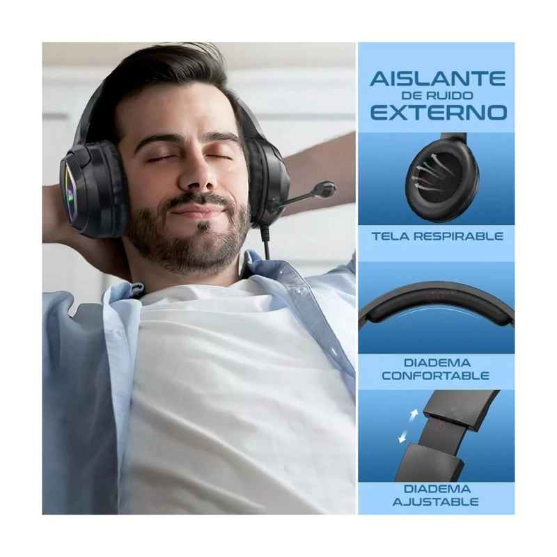AUDÍFONOS GAMER CLICK VENTAS HEADSET ONIKUMA X2 LUZ LED RGB - 4