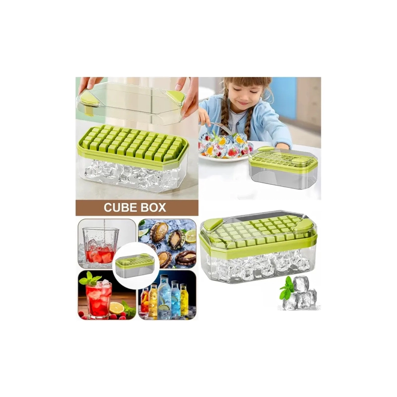 Bandeja Hielera Silicona Molde Para Cubos De Hielo 2 En 1 Verde - 2