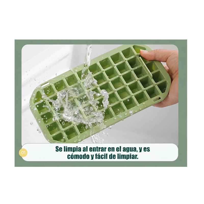 Bandeja Hielera Silicona Molde Para Cubos De Hielo 2 En 1 Verde - 4