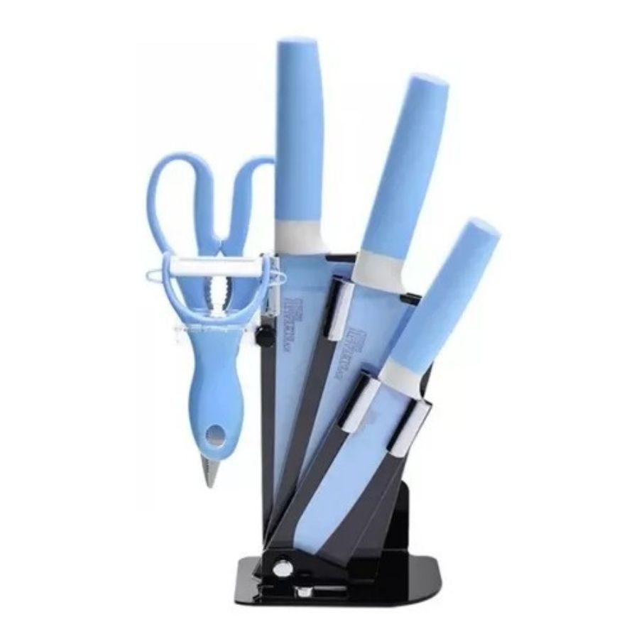 SET DE CUCHILLOS DE COCINA 6 PIEZAS PEDESTAL PELADOR CELESTE - 2