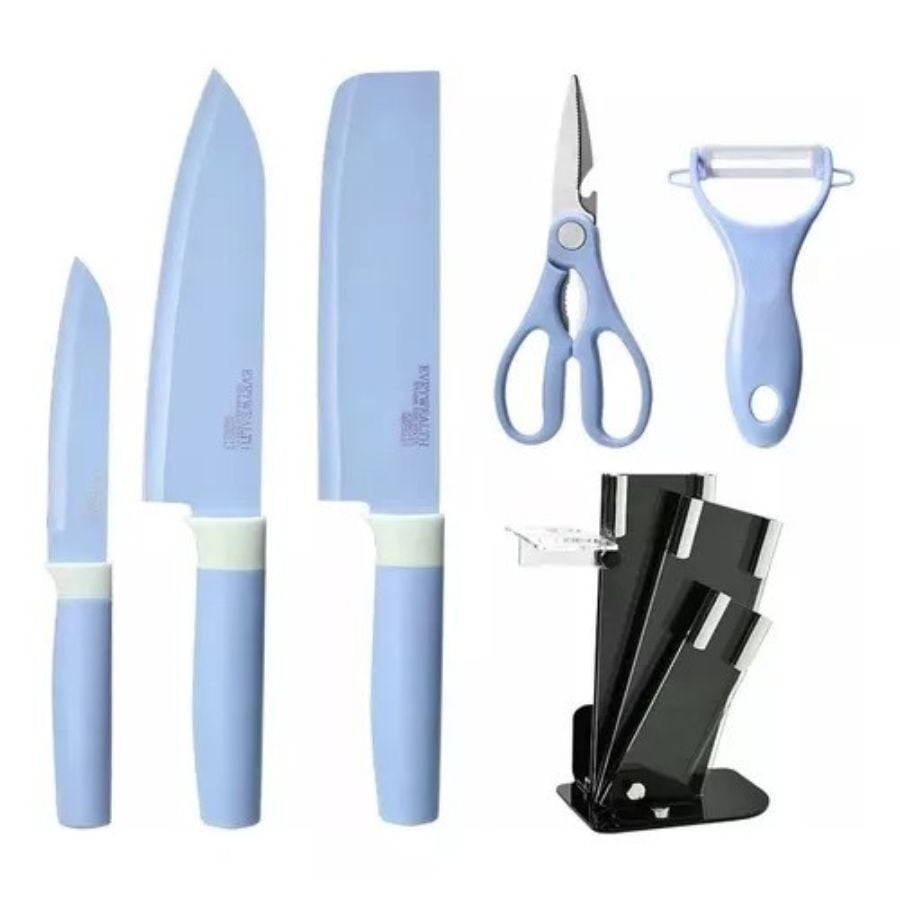 SET DE CUCHILLOS DE COCINA 6 PIEZAS PEDESTAL PELADOR CELESTE - 3