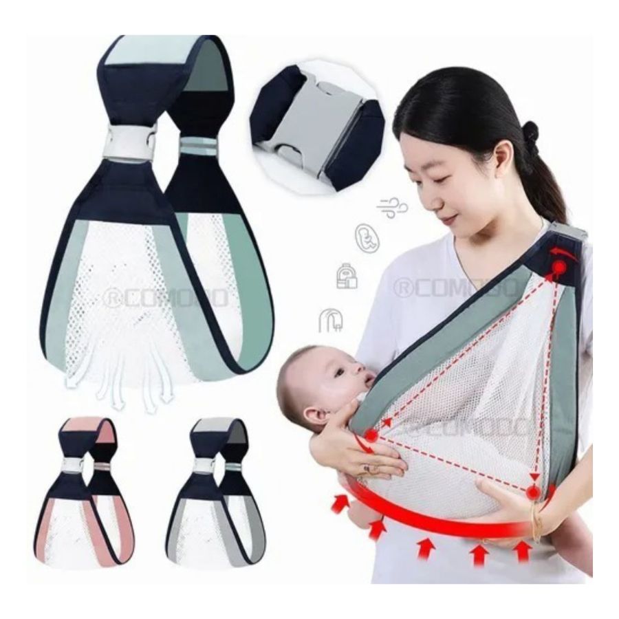 PORTABEBÉ CLICK VENTAS FULAR CANGURO ERGONÓMICO BOLSA APOYO GRIS - 3