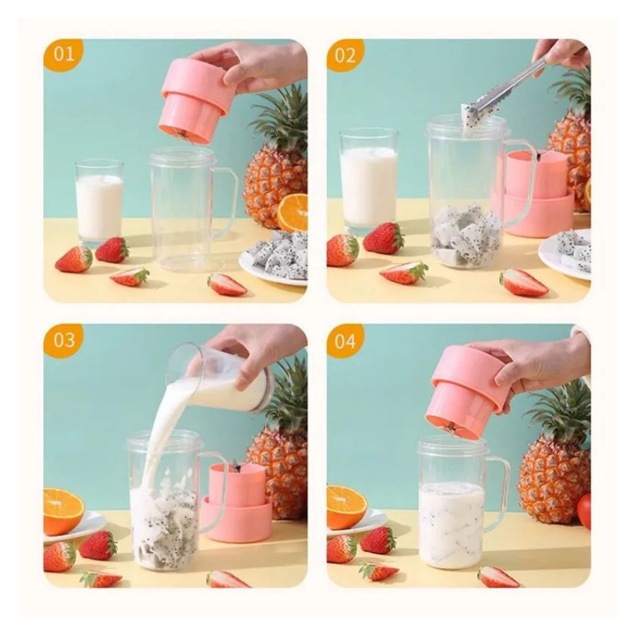 VASO BOTELLA LICUADORA CLICK VENTAS RECARGABLE JUGUERA BATIDORA PORTATIL ROSADO - 4