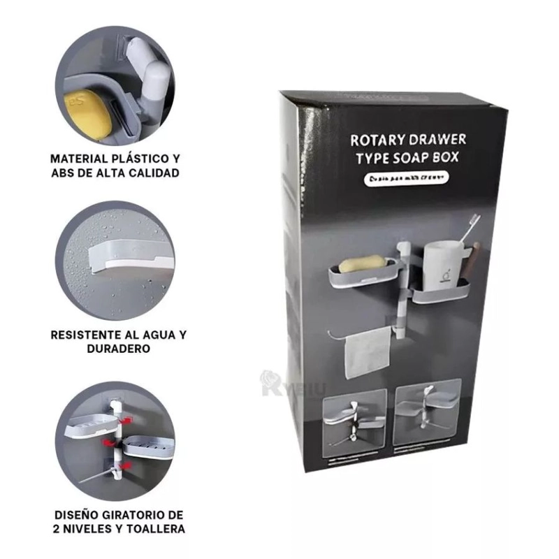 ORGANIZADOR CLICK VENTAS JABONERA DUCHA TOALLAS GIRATORIA BAÑO REPISA - 5