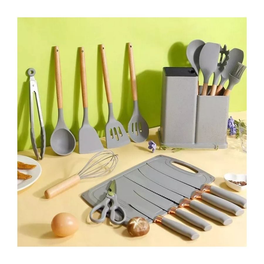 PACK DE UTENSILIOS DE COCINA DE SILICONA GRIS - 2