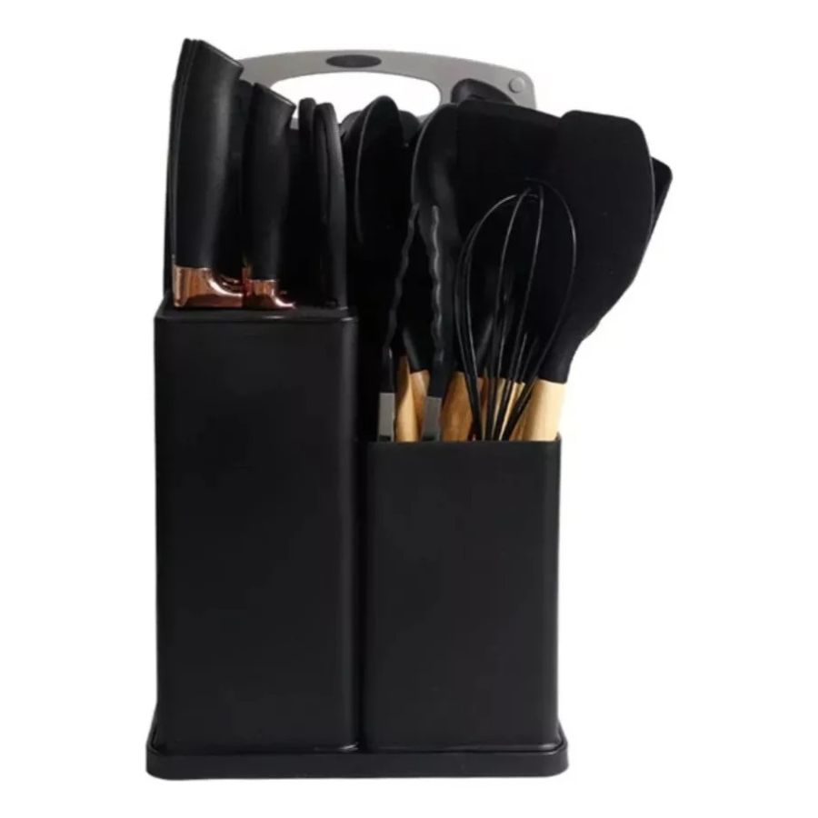 PACK DE UTENSILIOS DE COCINA DE SILICONA NEGRO - 1