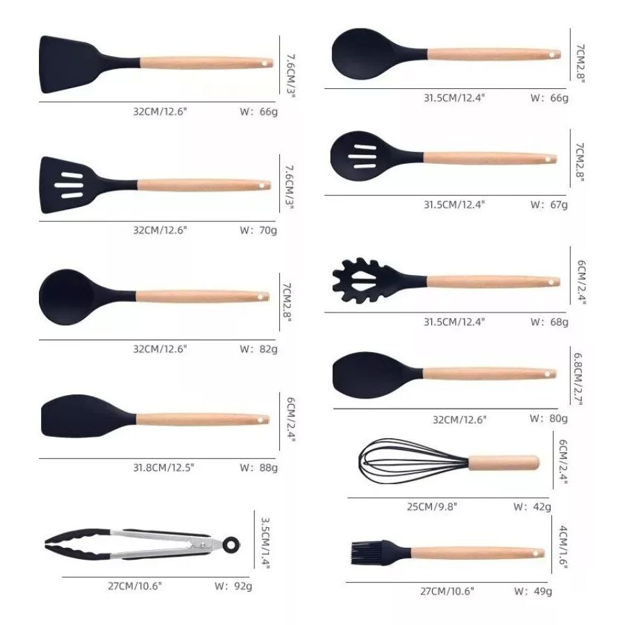 PACK DE UTENSILIOS DE COCINA DE SILICONA NEGRO - 2