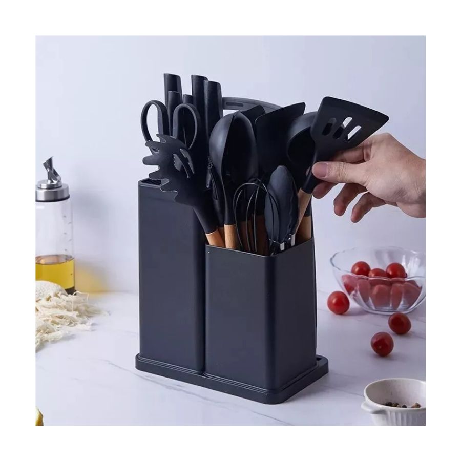 PACK DE UTENSILIOS DE COCINA DE SILICONA NEGRO - 3