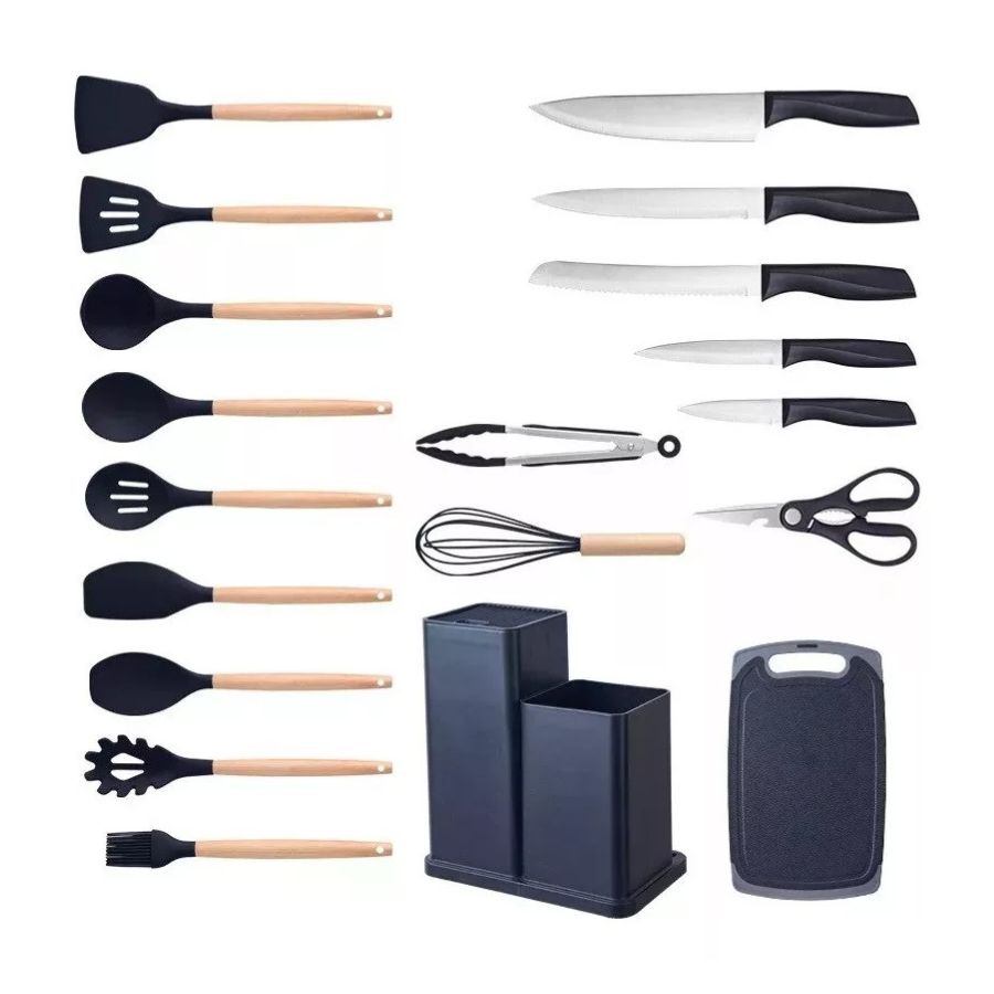 PACK DE UTENSILIOS DE COCINA DE SILICONA NEGRO - 4
