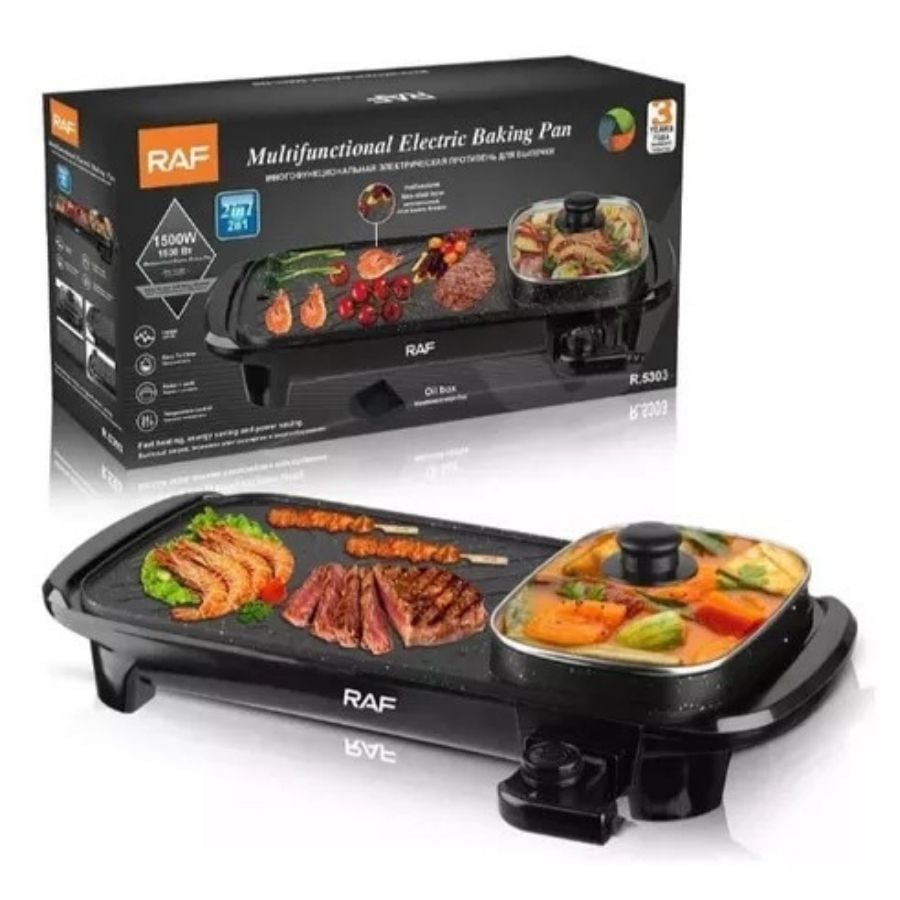PLANCHA CLICK VENTAS PARRILLERA ELÉCTRICA CON SARTEN 1500W MULTIFUNCIONAL 2 EN 1 - 3
