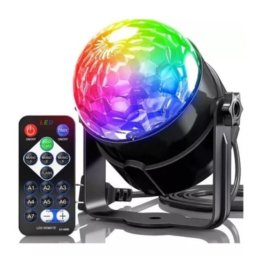 BOLA LUCES LED CLICK VENTAS LÁSER DISCO MULTICOLOR CON CONTROL REMOTO - 1