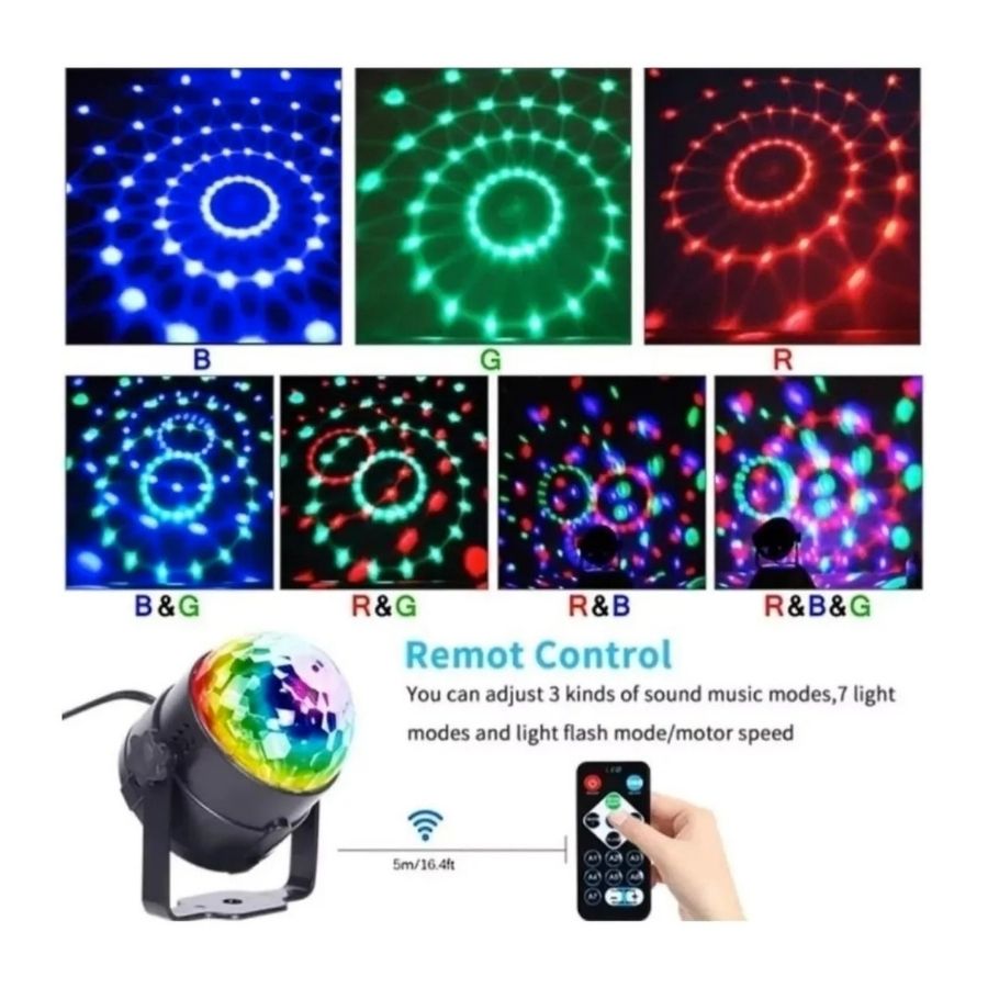 BOLA LUCES LED CLICK VENTAS LÁSER DISCO MULTICOLOR CON CONTROL REMOTO - 4