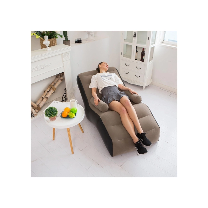 SOFA SILLON SILLA PUFF INFLABLE APOYA BRAZOS BOMBA MANUAL CAFÉ - 2