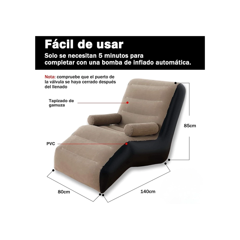SOFA SILLON SILLA PUFF INFLABLE APOYA BRAZOS BOMBA MANUAL CAFÉ - 5