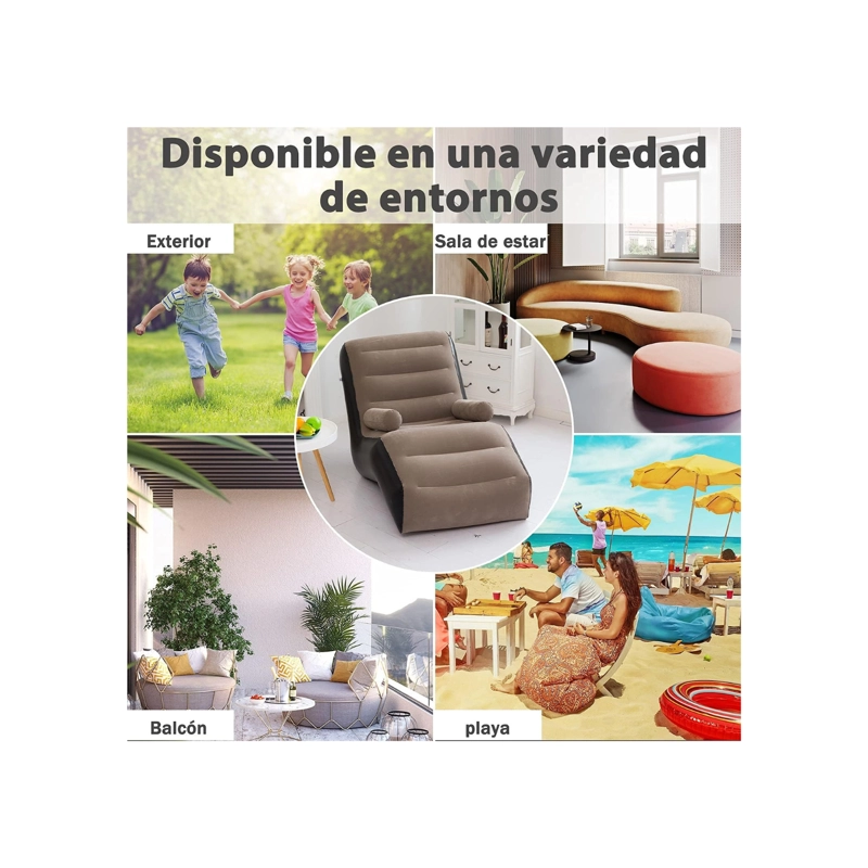 SOFA SILLON SILLA PUFF INFLABLE APOYA BRAZOS BOMBA MANUAL CAFÉ - 6