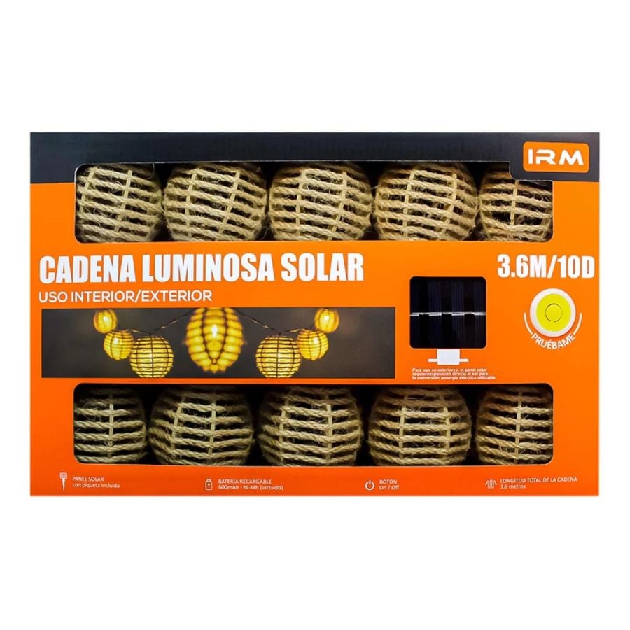 GUIRNALDA CLICK VENTAS CARGA SOLAR 3.6 METROS CON 10 LUCES CÁLIDO - 1