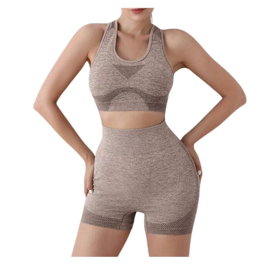 CONJUNTO DEPORTIVO MUJER GYM YOGA SHORT CAFÉ - 1