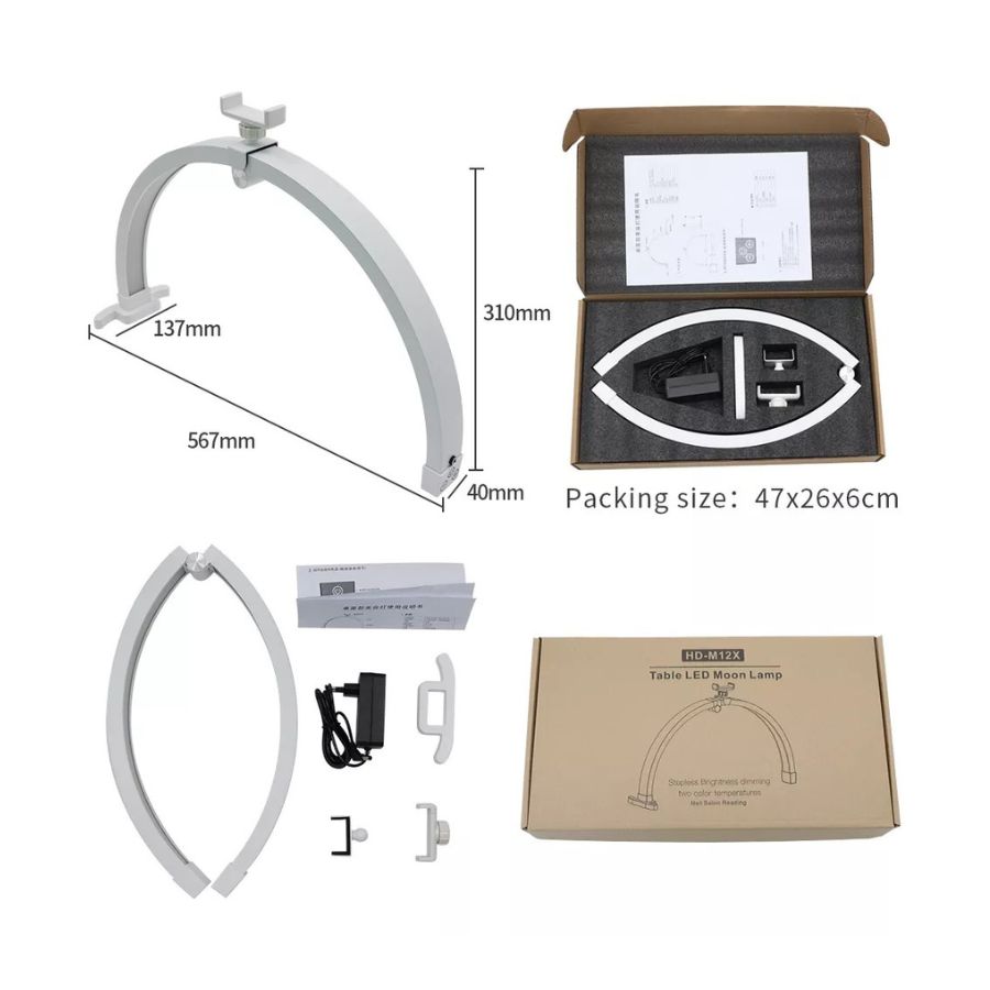 LAMPARA DE MESA LED MEDIA LUNA CON SOPORTE CELULAR NEGRA - 3